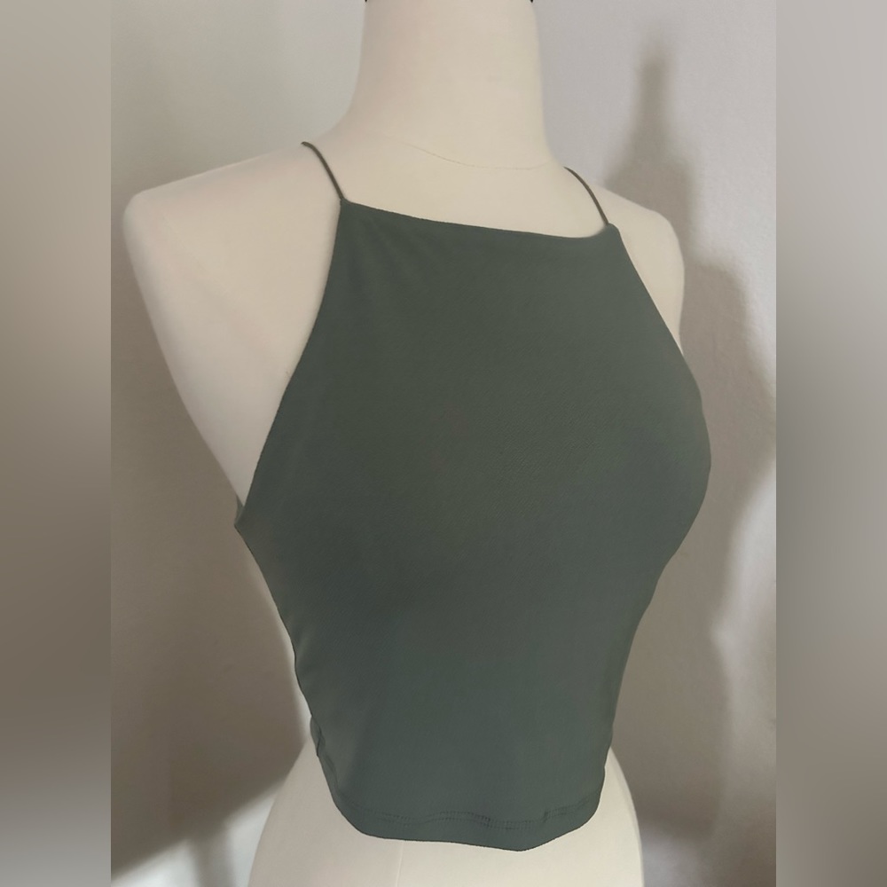 Sage Square Neck Crop Tank Top S